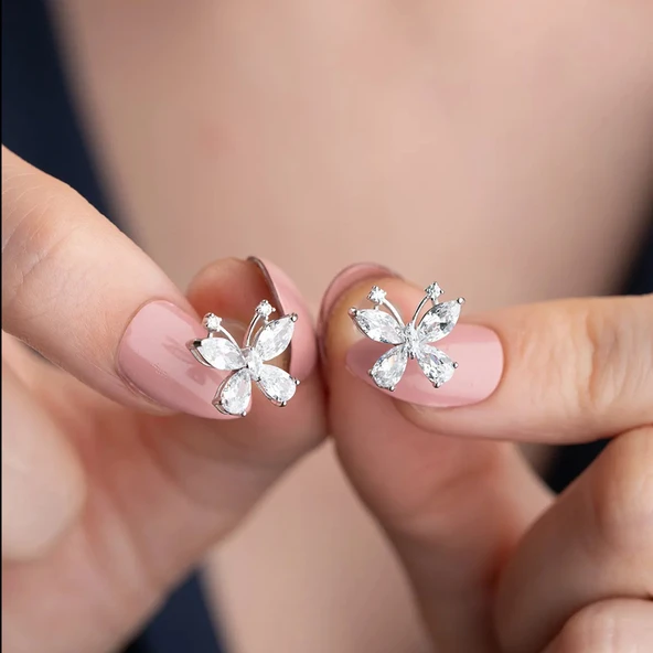 Vaoov 925 Ayar Gümüş Taşlı Kelebek Küpe - Resim 2