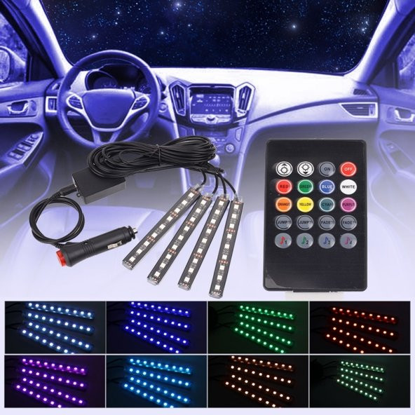 Fiat 124 Araç İçi Ayak Altı Led Sese Duyarlı RGB 12 Led Kumandalı - 3