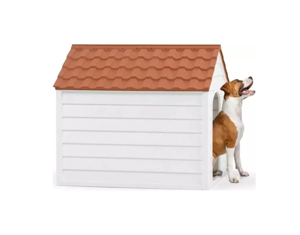 Omnipazar SY-5100 Dış Mekan Plastik Pet Köpek Kulubesi Kiremit-Beyaz - 1