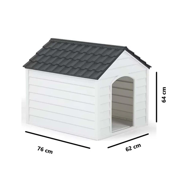 Omnipazar SY-5100 Dış Mekan Plastik Pet Köpek Kulubesi Antrasit-Beyaz - 4