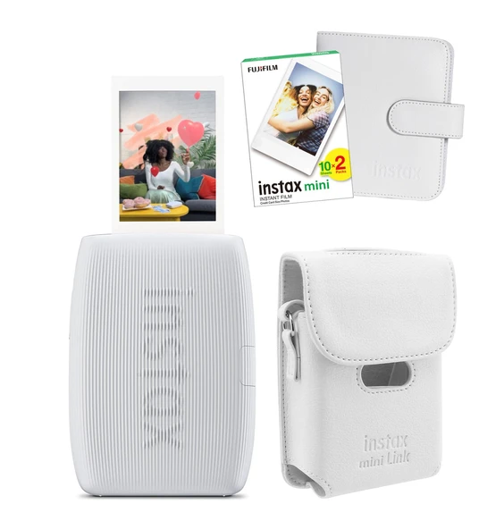 Fujifilm Instax mini Link 3 Beyaz Akıllı Telefon Yazıcısı Beyaz Çanta Deri Albüm ve 20'li Mini Film