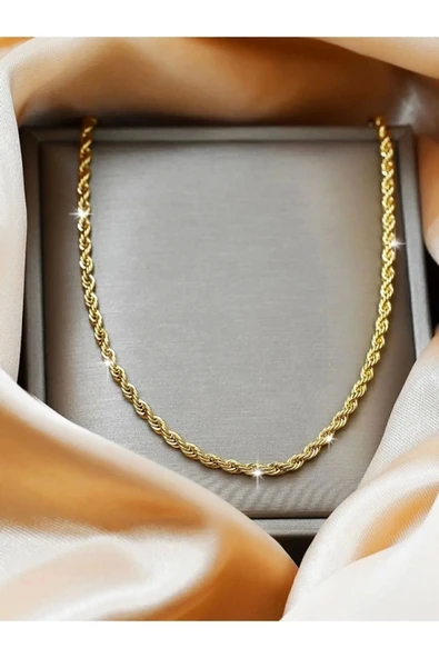 Burgu Halat Erkek Çelik Zincir Kolye 2.5 mm Altın Renk - 3