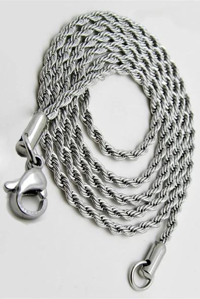 Burgu Halat Erkek Çelik Zincir Kolye 2.5 mm Gümüş Renk