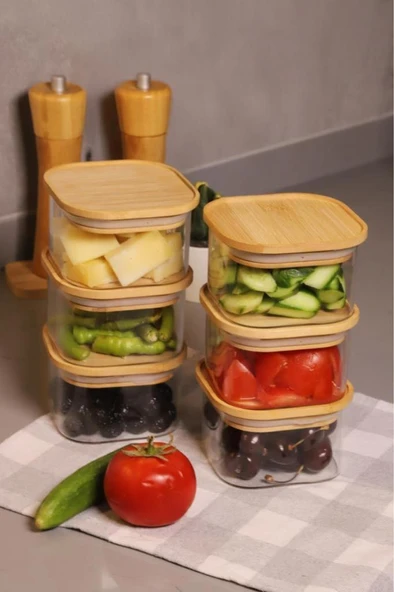 Duo 400 Ml Bambu Kapaklı Kare Borosilikat Cam Kase - 1 Adet