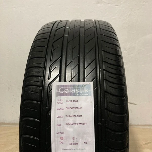 225/45R17 91W Bridgestone Turanza T001 Rft İkinci El Yaz Lastiği - 2