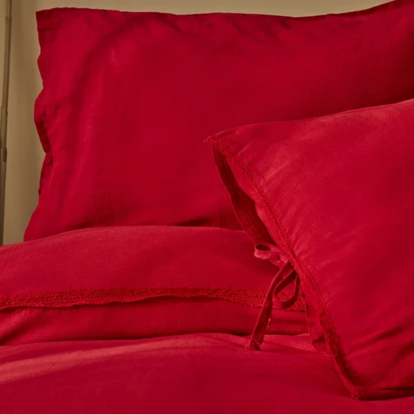 Karaca Home Lucy %100 Pamuk Çift Kişilik Kopanaklı Nevresim Takımı Kırmızı - 2