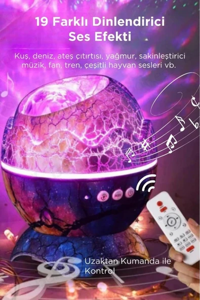 Dinazor Yumurtası Gece Lambası Kumandalı Hoparlör Galaxy Projektör Projeksiyon Çocuk Oda Lambası - 6