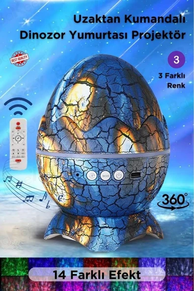 Dinazor Yumurtası Gece Lambası Kumandalı Hoparlör Galaxy Projektör Projeksiyon Çocuk Oda Lambası - 7