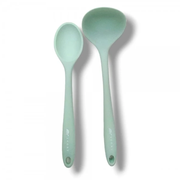2'Lİ SİLİKON SET  1 adet kepçe 1 adet silikon kaşık(27.5cm) AÇIK YEŞİL