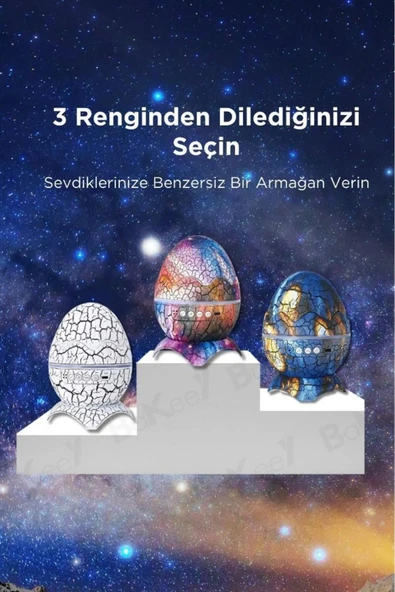 Dinazor Yumurtası Gece Lambası Kumandalı Hoparlör Galaxy Projektör Projeksiyon Çocuk Oda Lambası - 8