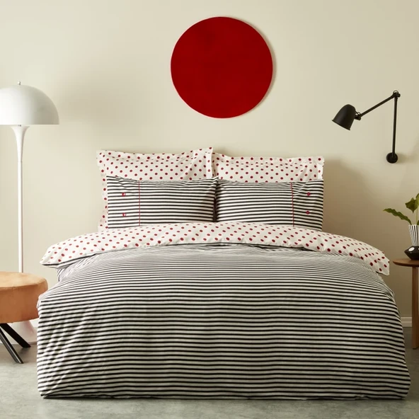 Karaca Home Polka %100 Pamuk Çift Taraflı Çift Kişilik Nevresim Takımı Siyah