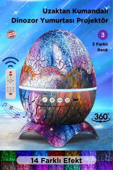 Dinazor Yumurtası Gece Lambası Kumandalı Hoparlör Galaxy Projektör Projeksiyon Çocuk Oda Lambası - 2