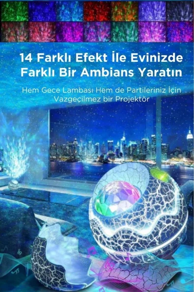 Dinazor Yumurtası Gece Lambası Kumandalı Hoparlör Galaxy Projektör Projeksiyon Çocuk Oda Lambası - 9