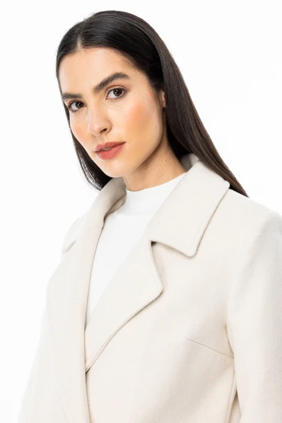 Ekol Minimalist Yaka Midi Kaban - Yüksek Kaliteli Yün Kumaş - 2