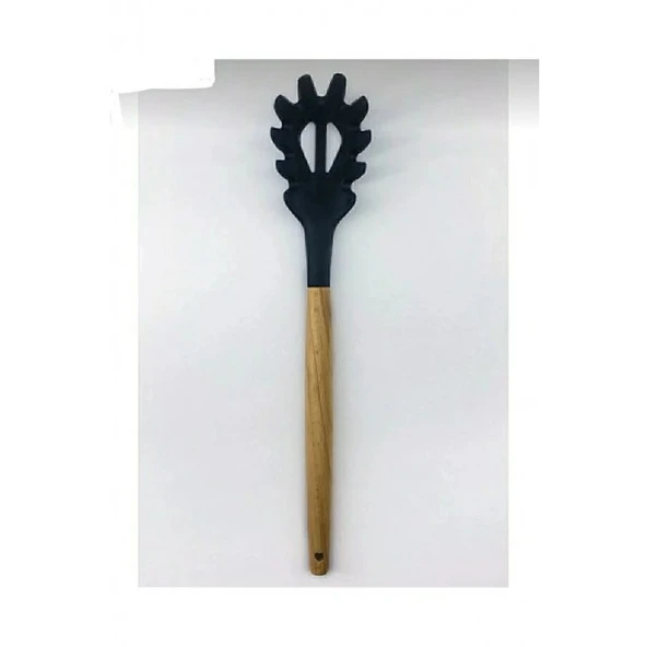 Siyah silikon makarna kaşığı bambu saplı siyh bambu saplı silikon makarna kaşığı - 1