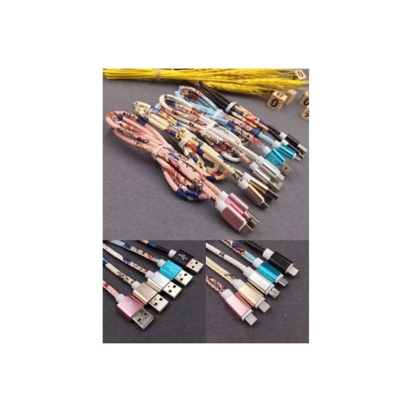 Örme Desenli Type-c Hızlı Şarj Kablosu - Mavi ürün görseli