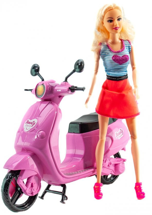 Oyuncak Kız Bebek Pembe Scooter Motosikletli Sonsuz Hareket Özellikli Bebek - 2