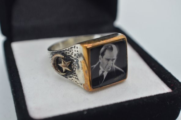 AY YILDIZ KEMAL ATATÜRK İŞLEMELİ GÜMÜŞ ERKEK YÜZÜK  69339219
