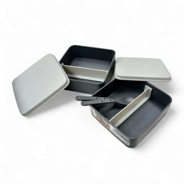 Kare 2 katlı plastik beslenme ve saklama kabı  14x10x siyah ürün görseli