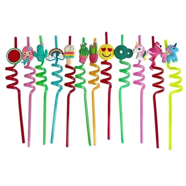 Dörtlü Sevimli Renkli Emojili Pipet- Kokteyl Ev Dekorasyon ürün görseli