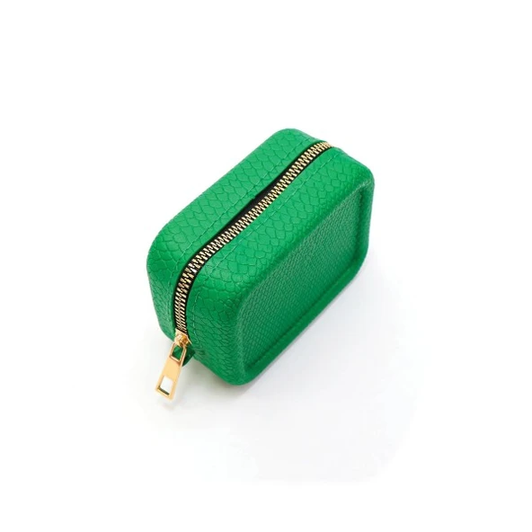 Yeşil Aromatik Kokulu Piton Yılan Desenli Ruj-Takı-Toka ve Ped için Fermuarlı Çanta