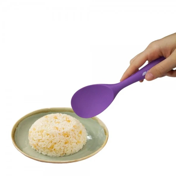 İvory silikon geniş pilav kaşığı (22.5cm) mor ürün görseli