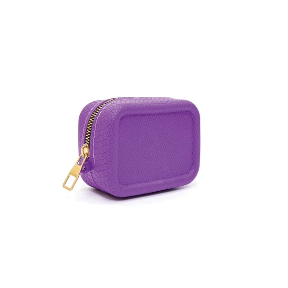 Mor Aromatik Kokulu Piton Yılan Desenli Ruj-Takı-Toka ve Ped için Fermuarlı Çanta