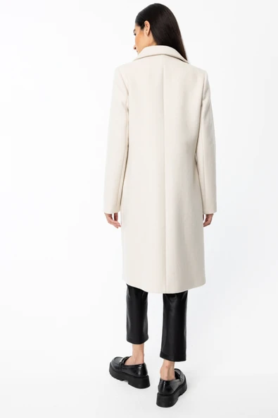 Ekol Minimalist Yaka Midi Kaban - Yüksek Kaliteli Yün Kumaş - 3