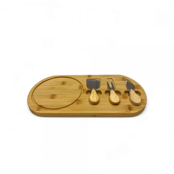 peynir tahtası ve 3 adet peynir bıçağı peynir servis seti ürün görseli
