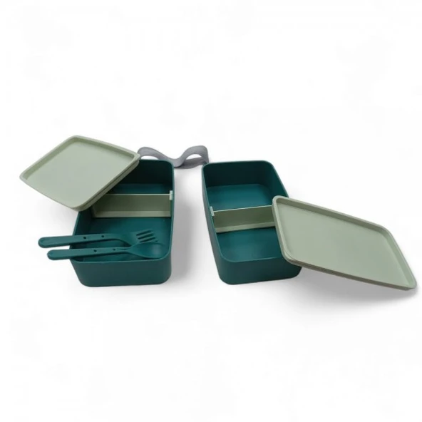 dikdörtgen 2 katlı plastik beslenme ve saklama kabı 19x11x10x ürün görseli