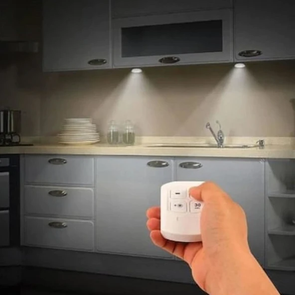 Uzaktan Kumandalı Yapışkanlı LED Lamba Kablosuz Pilli 3'lü Spot Işıldak