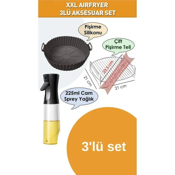 Airfrey set 3'lü silikon kab-pişirme teli-sprey yağdanlık- ürün görseli