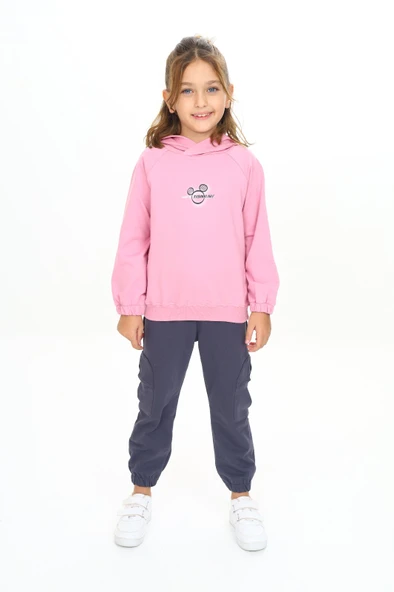 Toontoy Kız Çocuk Trend Of Fashıon Baskılı  Kapüşonlu Eşofman Takım - 9