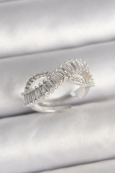 Pirinç Gümüş Renk Su Yolu Zirkon Taşlı Sonsuzluk Model Ayarlanabilir Kadın Yüzük - TJ-BYK3694