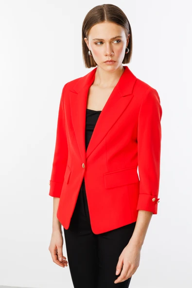 Ekol Minimalist 3/4 Kol Kadın Blazer Ceket - Günlük & Ofis Şıklığı