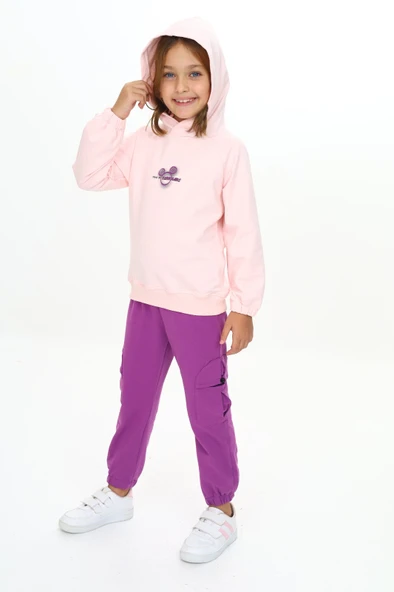 Toontoy Kız Çocuk Trend Of Fashıon Baskılı  Kapüşonlu Eşofman Takım - 5