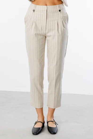 Kadın Çizgili Dar Paça Bilek Boy Pantolon Ekol - Resim 2