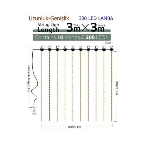 8 Fonksiyonlu Peri Perde Led Uzaktan Kumandalı Günışığı Perde Peri Led (3 mt x 3 mt) - 3
