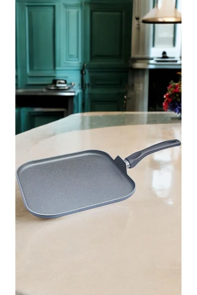 Kare Krep Tavası 28 Cm Gri - İç Dış Granit Omlet Akıtma Tava