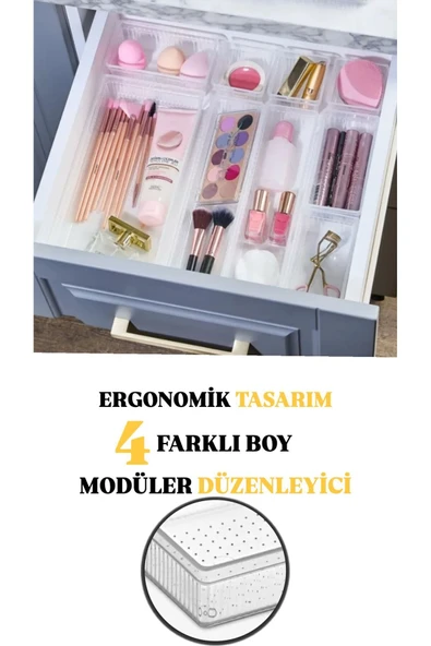 Bade 17 Parça Modüler Düzenleyici Kutu Seti - Banyo Kozmetik Aksesuar Organizer Şeffaf - 2