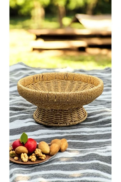 2'Li Set Yuvarlak 32 Cm ve 26 Cm Ayaklı Meyvelik 700696 Dekoratif Hasır Sunumluk Seti - 2