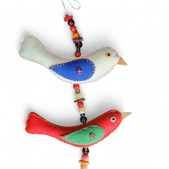 Bereket Kuşları Beyaz Mavi Kanat Kırmızı Yeşil - Resim 2