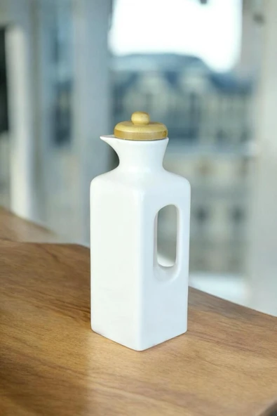 Liliy 2'li 700 Ml Bambu Kapaklı Porselen Yağlık Seti - Yağdanlık Sirkelik Set 101697 - 3