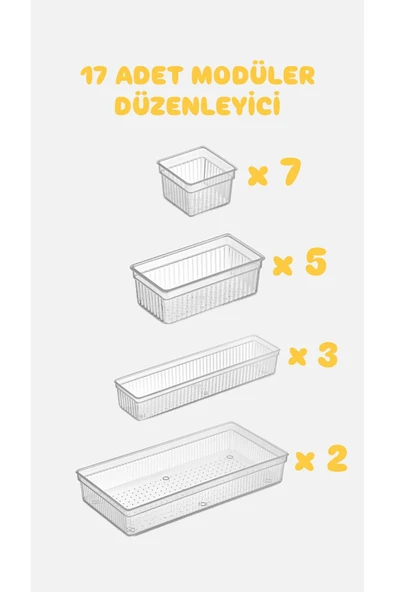 Bade 17 Parça Modüler Düzenleyici Kutu Seti - Banyo Kozmetik Aksesuar Organizer Şeffaf - 3