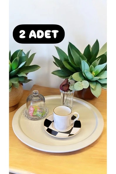 Metal Krem 2 Adet Sunum Tepsisi Servis Tepsisi Dekoratif Tepsi