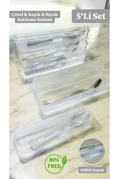 Multix 5'li Çatal Bıçak Kaşık Takımı Saklama Kutusu Seti Çeyizlik Organizer Düzenleyici Saklama Kabı ürün görseli 1