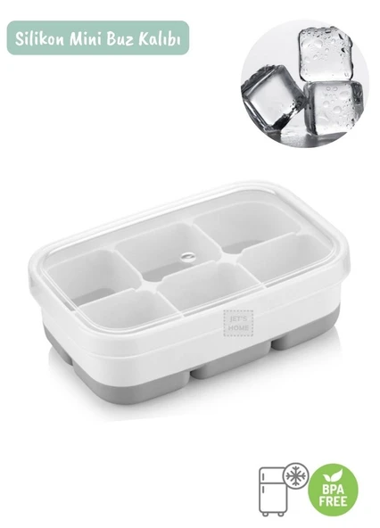 Mini Buz Kalıbı Silikon Buzluk 6 Bölmeli Kare Desenli Buz Küpü Gri BPA Free - 2