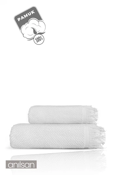 2'li Beyaz Jelena Havlu Seti %100 Pamuk - 1 Adet El Havlusu 50x90 ve 1 Adet Banyo Havlusu 70x140 - 2