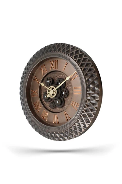 Efe Mark Premium Serisi Antik Eskitme Space Kadranlı Döner Çarklı Ev ve Ofis Duvar Saati Kabartma Roma Rakamlı 40 CM Bronz - Resim 2