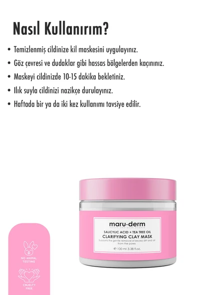 Maru.Derm Kil Maskesi | Salisilik Asit + Çay Ağacı Yağı Kil Maskesi 100 ML | Siyah Nokta / Gözenek | Vegan - 5